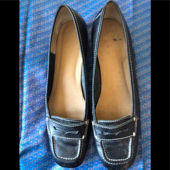 Franco Sarto Shoes - Franco Sarto black pebbled leather penny loafers with 1 1/2” block heel, size 10